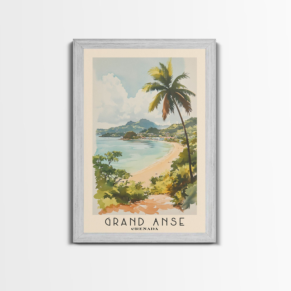 Grand Anse, Grenada Watercolor Beach Print, Vacation Gift, Grenada Wall Art, Framed Canvas Print, Framed Beach Painting