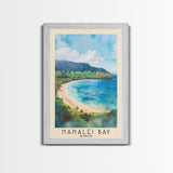 Hanalei Bay, Hawaii Watercolor Beach Print, Vacation Gift, Hawaii Wall Art, Framed Canvas Print, Framed Beach Painting