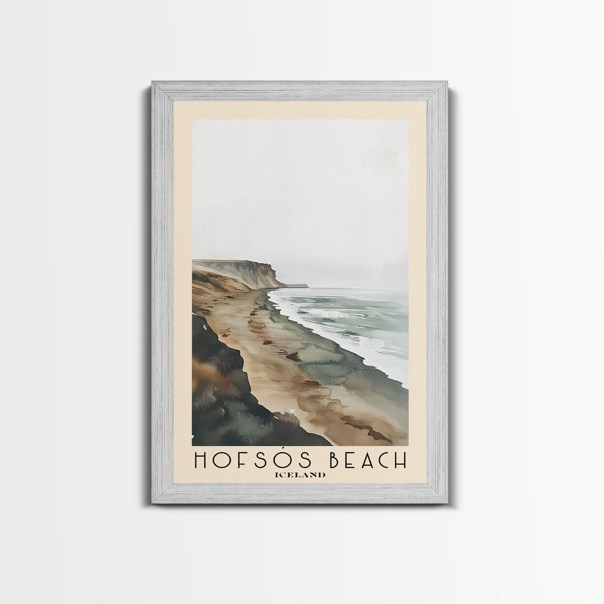 Hofsós Beach, Iceland Watercolor Beach Print, Vacation Gift, Iceland Wall Art, Framed Canvas Print, Framed Beach Painting