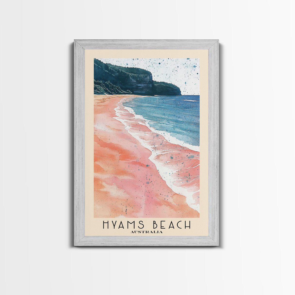 Hyams Beach, Australia Watercolor Beach Print, Vacation Gift, Australia Wall Art, Framed Canvas Print, Framed Beach Painting