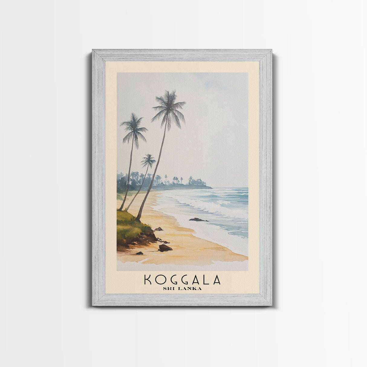 Koggala, Sri Lanka Watercolor Beach Print, Vacation Gift, Sri Lanka Wall Art, Framed Canvas Print, Framed Beach Painting