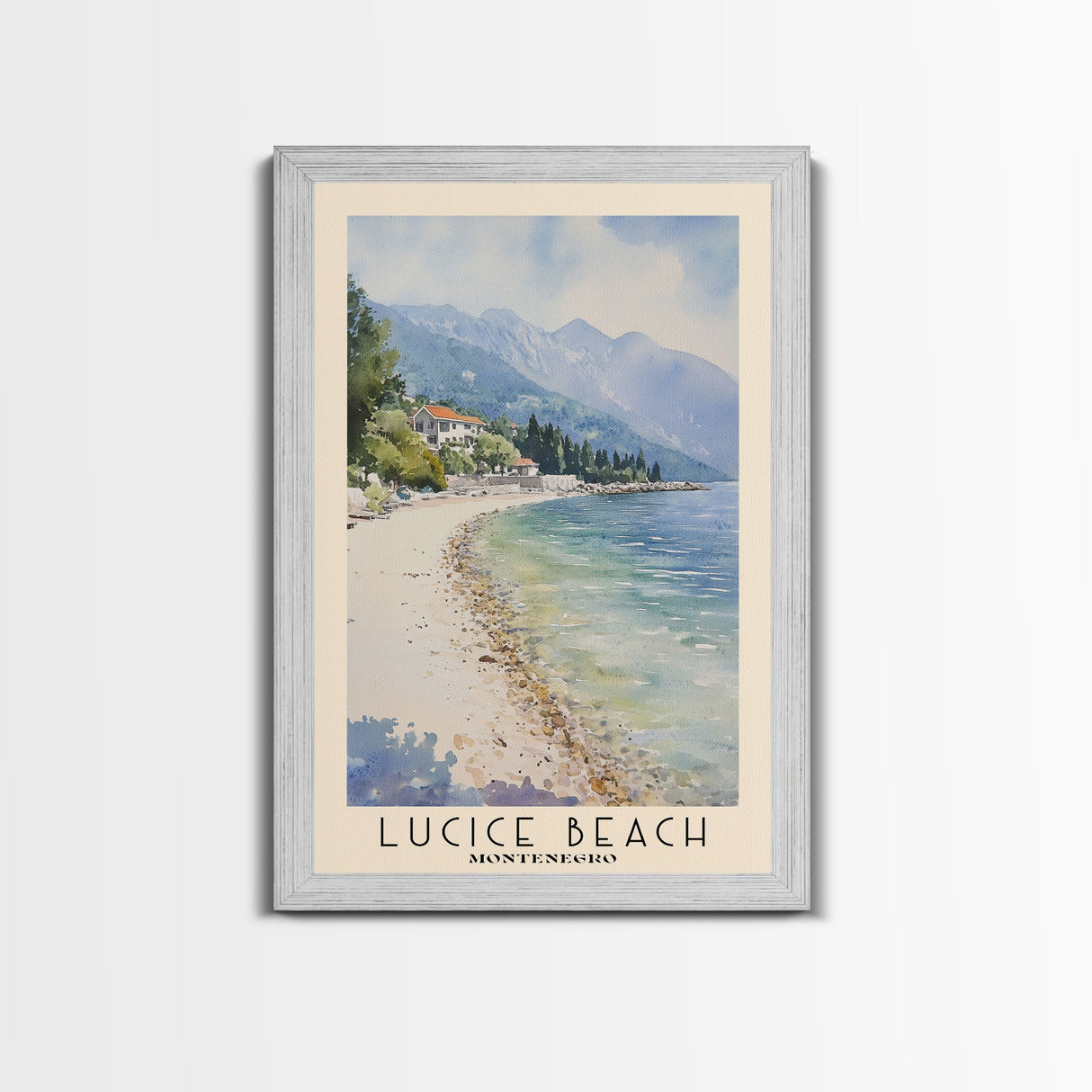 Lucice Beach, Montenegro Watercolor Beach Print, Vacation Gift, Montenegro Wall Art, Beach Painting, Beach Decor, Beach Painting