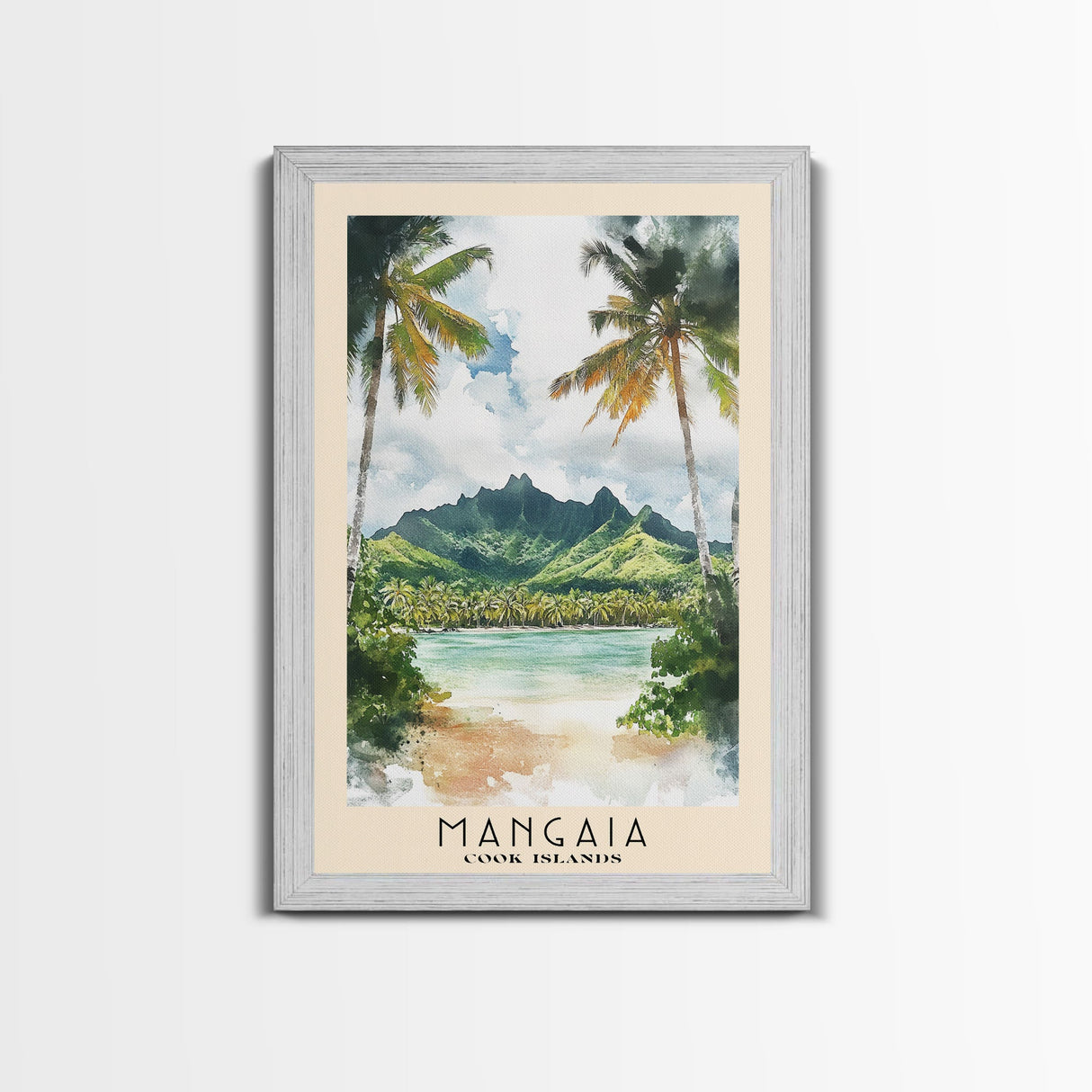 Mangaia, Cook Islands Watercolor Print, Vacation Gift, Cook Islands Wall Art, Beach Painting, Beach Decor, Large Wall Art, Wood Frame Art