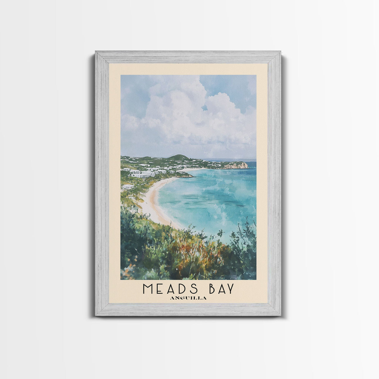 Meads Bay, Anguilla Watercolor Print, Vacation Gift, Anguilla Wall Art, Beach Painting, Beach Decor, Large Wall Art, Wood Frame Art