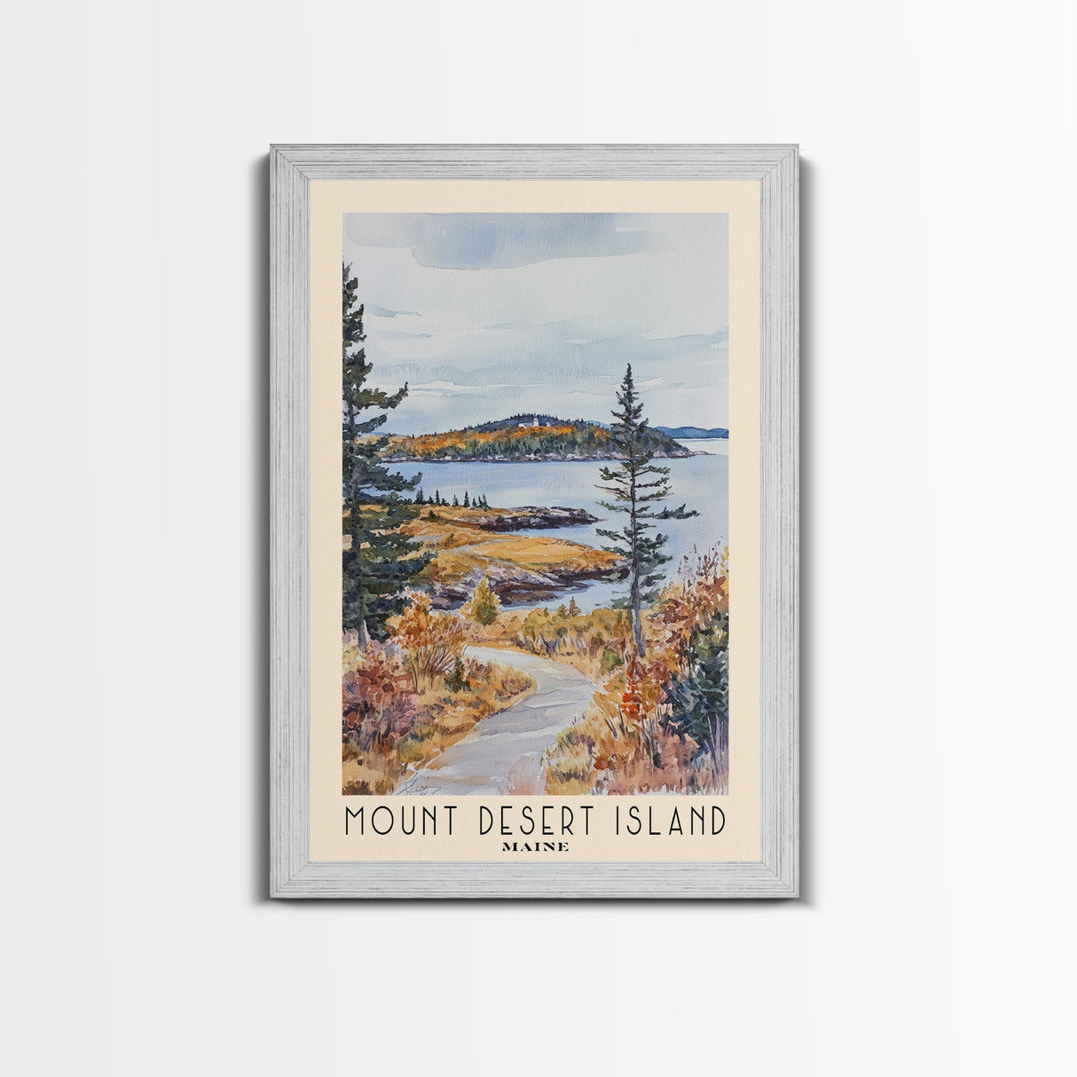 Mount Desert Island, Maine Watercolor Beach Print, Vacation Gift, Maine Wall Art, Framed Canvas Print, Framed Beach Painting