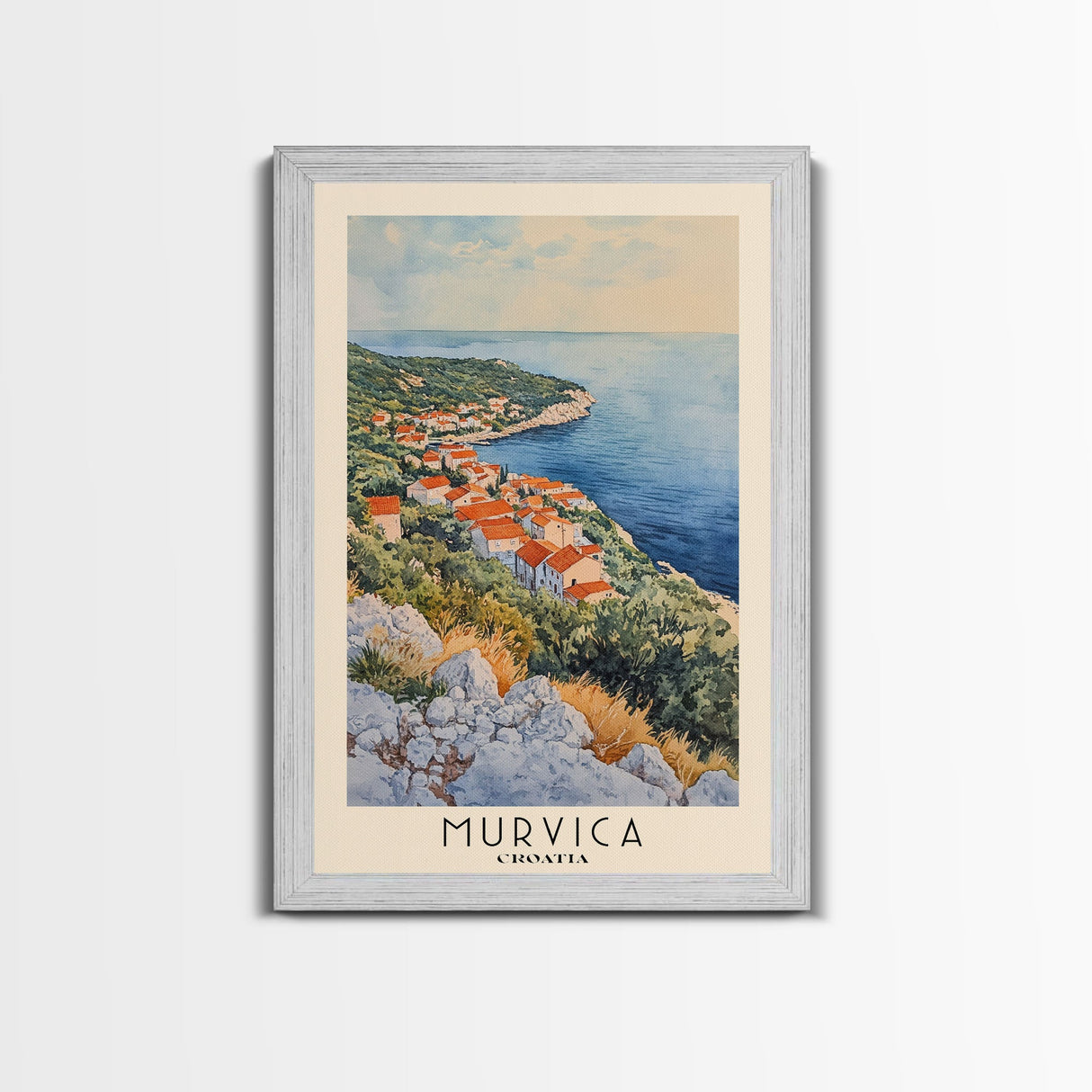 Murvica, Croatia Watercolor Print, Vacation Gift, Croatia Wall Art, Beach Painting, Beach Decor, Large Wall Art, Wood Frame Art