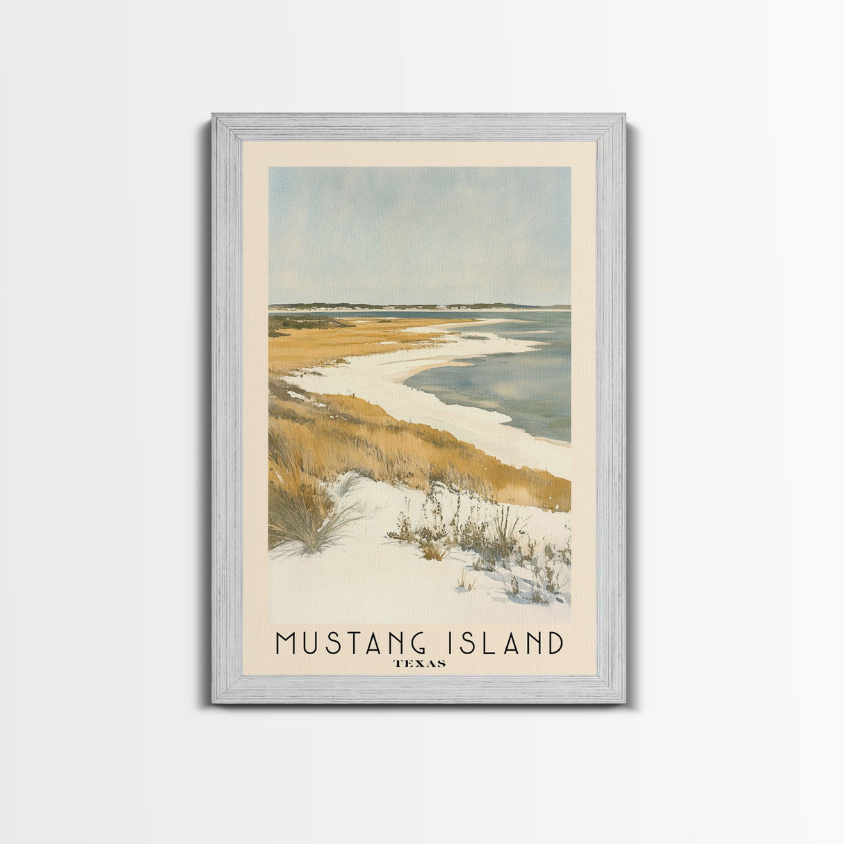 Mustang Island, Texas Watercolor Beach Print, Vacation Gift, Texas Wall Art, Framed Canvas Print, Framed Beach Painting