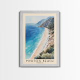 Myrtos Beach, Greece Watercolor Print, Vacation Gift, Greece Wall Art, Beach Painting, Beach Decor, Large Wall Art, Wood Frame Art