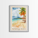 Natadola Beach, Fiji Watercolor Beach Print, Vacation Gift, Fiji Wall Art, Framed Canvas Print, Framed Beach Painting