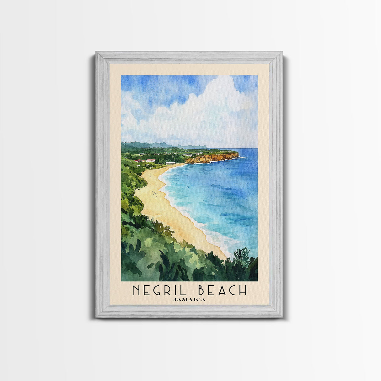 Negril Beach, Jamaica Watercolor Beach Print, Vacation Gift, Jamaica Wall Art, Beach Painting, Beach Decor, Beach Painting