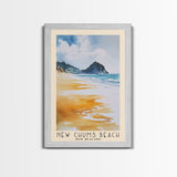 New Chums Beach, New Zealand Watercolor Print, Vacation Gift, New Zealand Wall Art, Beach Painting, Beach Decor, Large Wall Art, Wood Frame Art