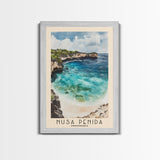 Nusa Penida, Indonesia Watercolor Beach Print, Vacation Gift, Indonesia Wall Art, Framed Canvas Print, Framed Beach Painting