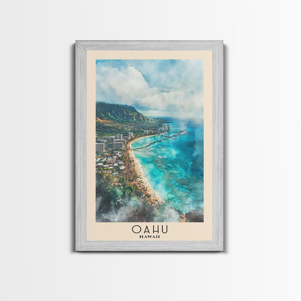 Oahu, Hawaii Watercolor Beach Print, Vacation Gift, Hawaii Wall Art, Beach Painting, Beach Decor, Beach Painting