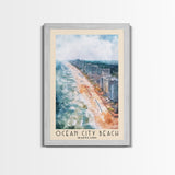 Ocean City Beach, Maryland Watercolor Beach Print, Vacation Gift, Maryland Wall Art, Framed Canvas Print, Framed Beach Painting