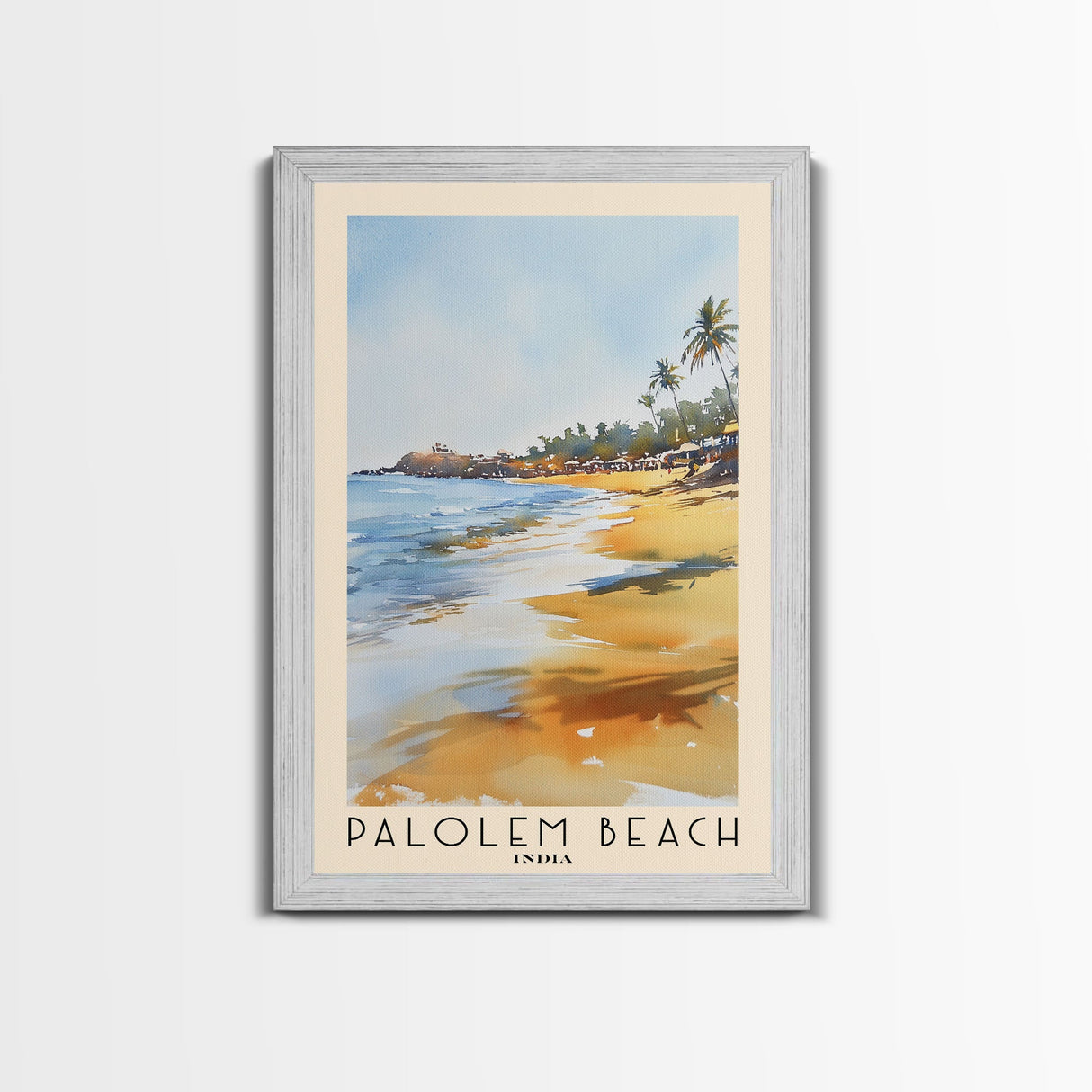 Palolem Beach, India Watercolor Beach Print, Vacation Gift, India Wall Art, Framed Canvas Print, Framed Beach Painting