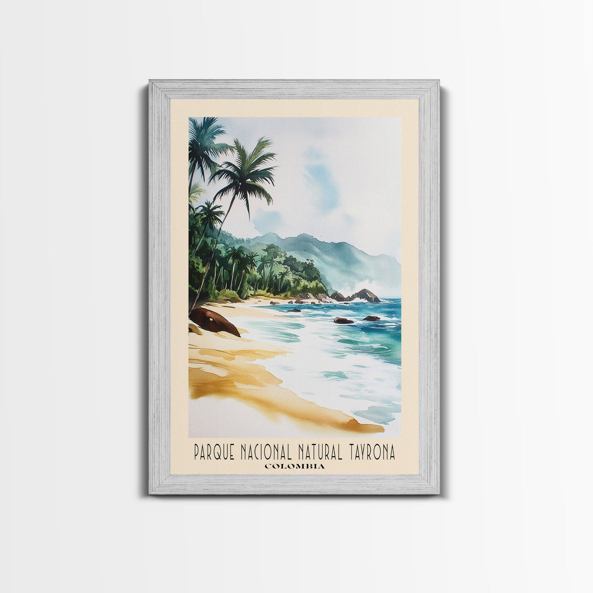 Parque Nacional Natural Tayrona, Colombia Watercolor Print, Vacation Gift, Colombia Wall Art, Beach Painting, Beach Decor, Large Wall Art, Wood Frame Art