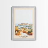 Patmos, Greece Watercolor Beach Print, Vacation Gift, Greece Wall Art, Framed Canvas Print, Framed Beach Painting