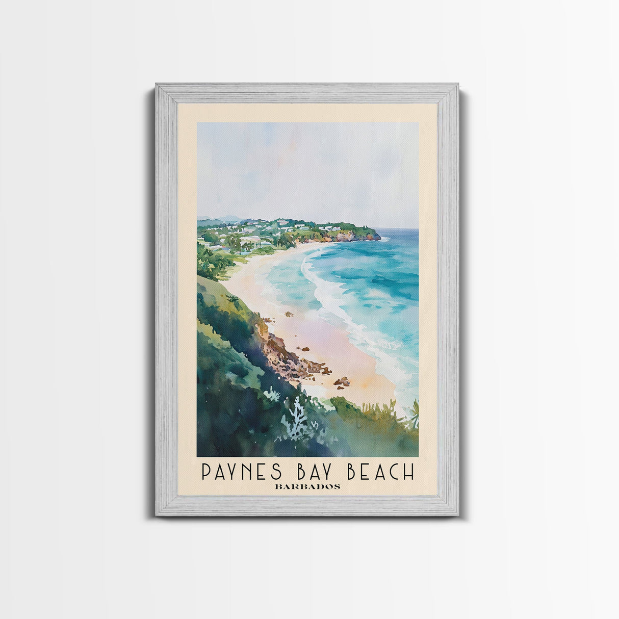 Paynes Bay Beach, Barbados Watercolor Print, Vacation Gift, Barbados Wall Art, Beach Painting, Beach Decor, Large Wall Art, Wood Frame Art