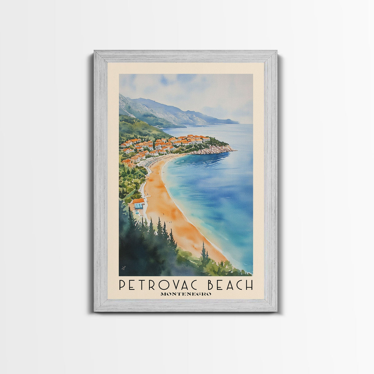 Petrovac Beach, Montenegro Watercolor Beach Print, Vacation Gift, Montenegro Wall Art, Beach Painting, Beach Decor, Beach Painting