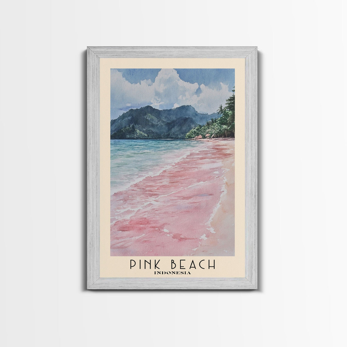 Pink Beach, Indonesia Watercolor Beach Print, Vacation Gift, Indonesia Wall Art, Beach Painting, Beach Decor, Beach Painting