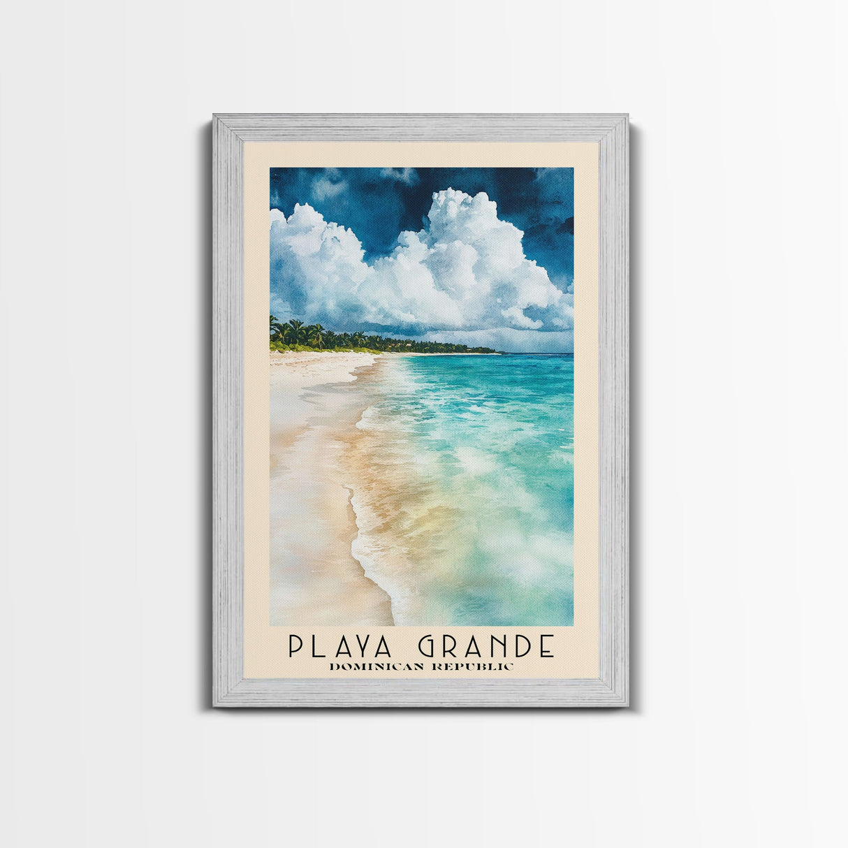 Playa Grande, Dominican Republic Watercolor Beach Print, Vacation Gift, Dominican Republic Wall Art, Framed Canvas Print, Framed Beach Painting