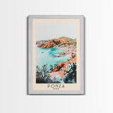 Ponza, Italy Watercolor Beach Print, Vacation Gift, Italy Wall Art, Framed Canvas Print, Framed Beach Painting