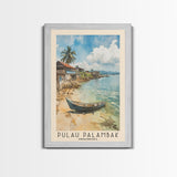 Pulau Palambak, Indonesia Watercolor Print, Vacation Gift, Indonesia Wall Art, Beach Painting, Beach Decor, Large Wall Art, Wood Frame Art