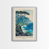 Reunion Island, France Watercolor Beach Print, Vacation Gift, France Wall Art, Framed Canvas Print, Framed Beach Painting