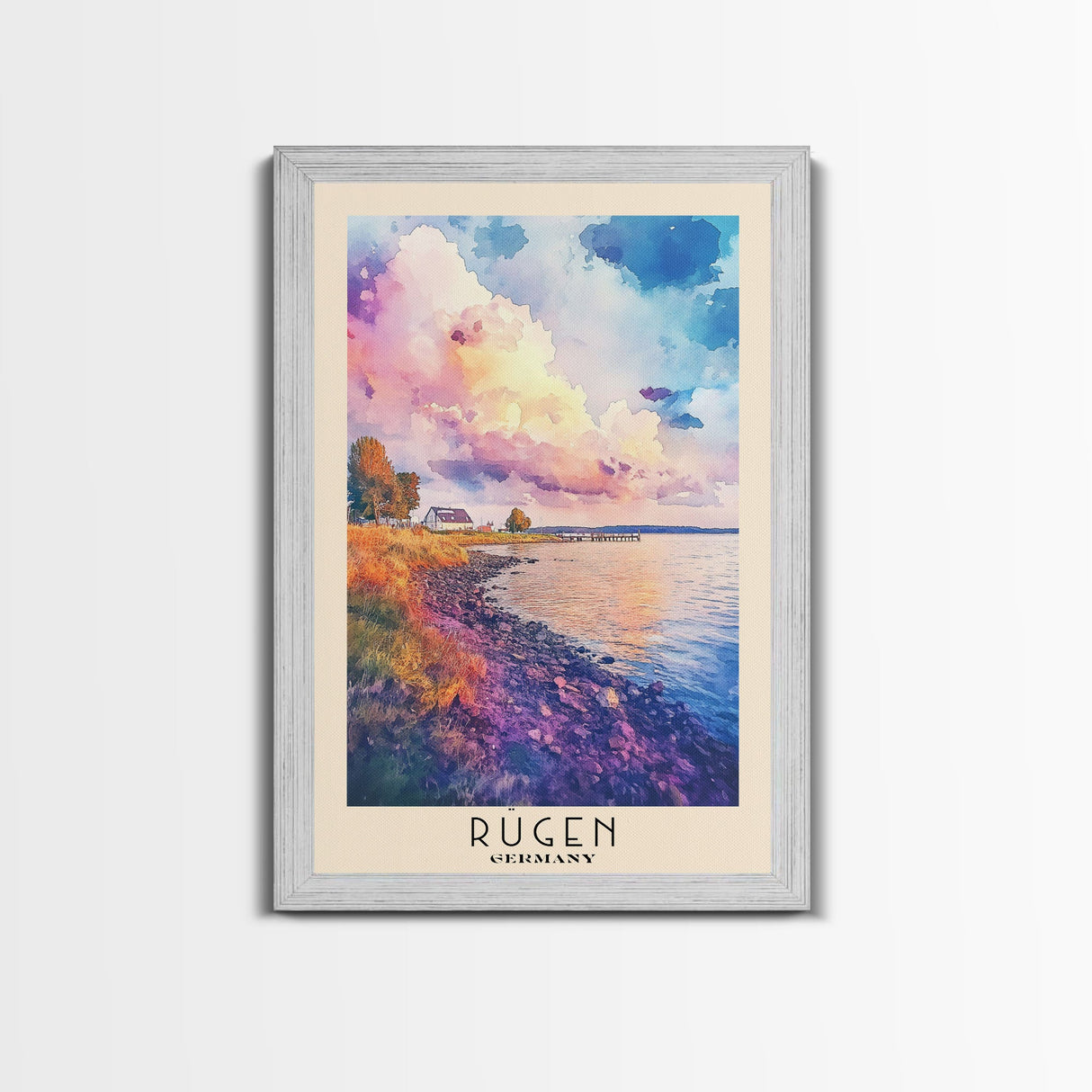 Rügen, Germany Watercolor Beach Print, Vacation Gift, Germany Wall Art, Framed Canvas Print, Framed Beach Painting