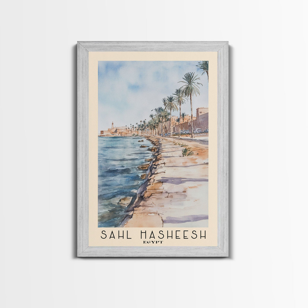 Sahl Hasheesh, Egypt Watercolor Beach Print, Vacation Gift, Egypt Wall Art, Framed Canvas Print, Framed Beach Painting