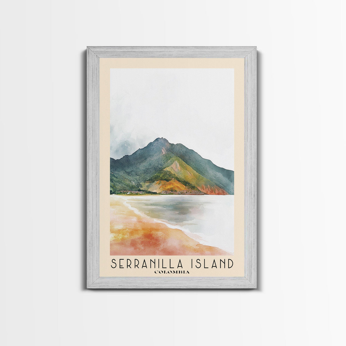 Serranilla Island, Colombia Watercolor Beach Print, Vacation Gift, Colombia Wall Art, Framed Canvas Print, Framed Beach Painting