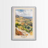 Sicily, Italy Watercolor Beach Print, Vacation Gift, Italy Wall Art, Framed Canvas Print, Framed Beach Painting