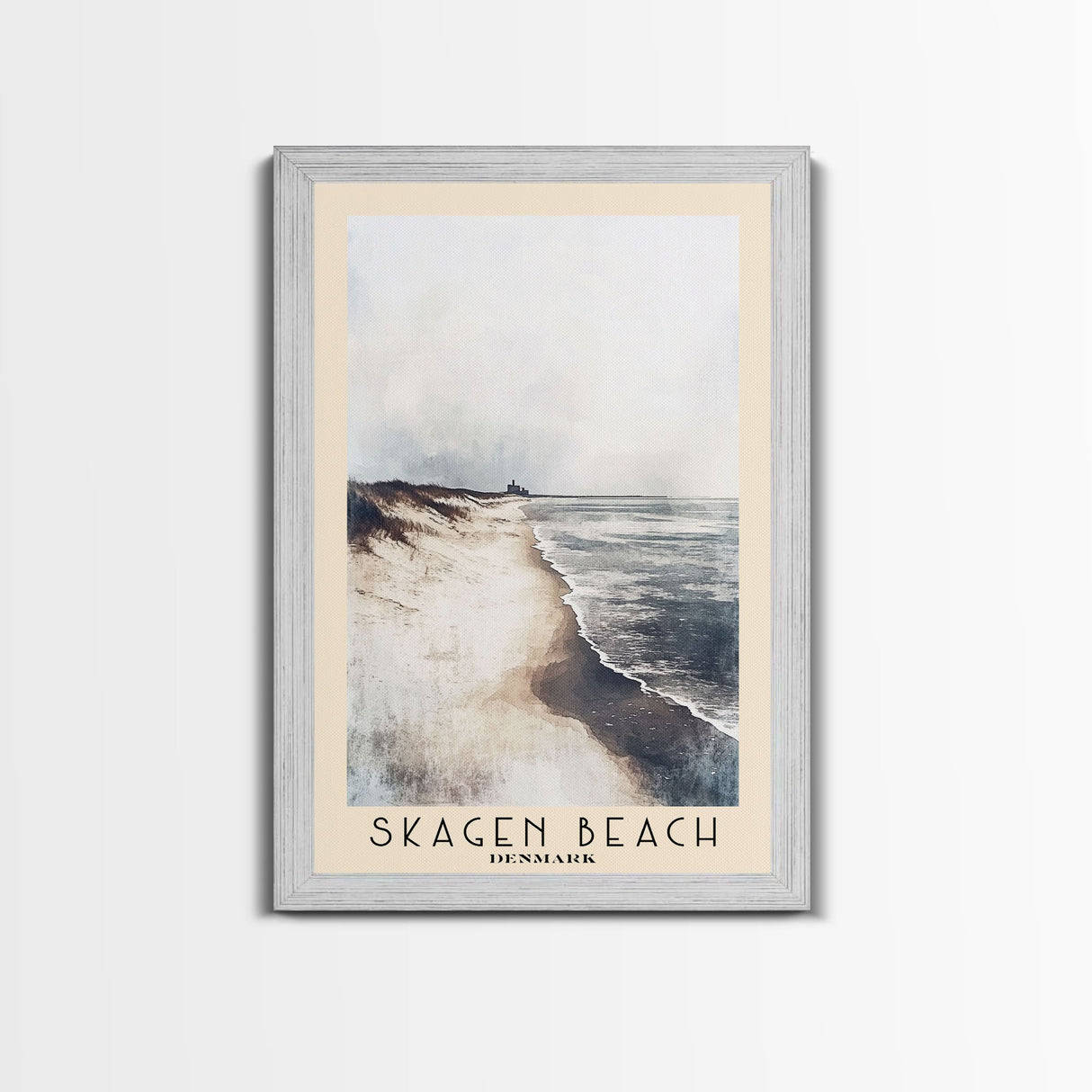 Skagen Beach, Denmark Watercolor Beach Print, Vacation Gift, Denmark Wall Art, Framed Canvas Print, Framed Beach Painting