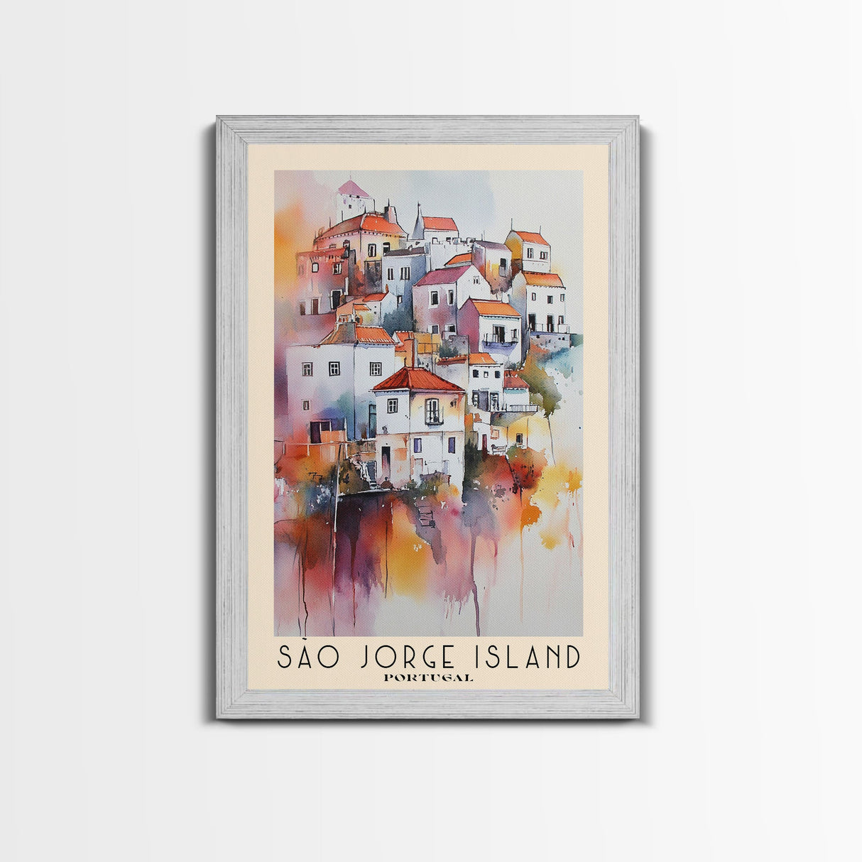 São Jorge Island, Portugal Watercolor Beach Print, Vacation Gift, Portugal Wall Art, Framed Canvas Print, Framed Beach Painting