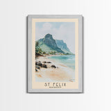 St Felix, Mauritius Watercolor Beach Print, Vacation Gift, Mauritius Wall Art, Framed Canvas Print, Framed Beach Painting