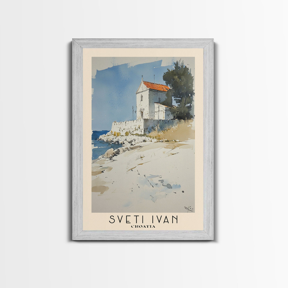 Sveti Ivan , Croatia Watercolor Beach Print, Vacation Gift, Croatia Wall Art, Framed Canvas Print, Framed Beach Painting