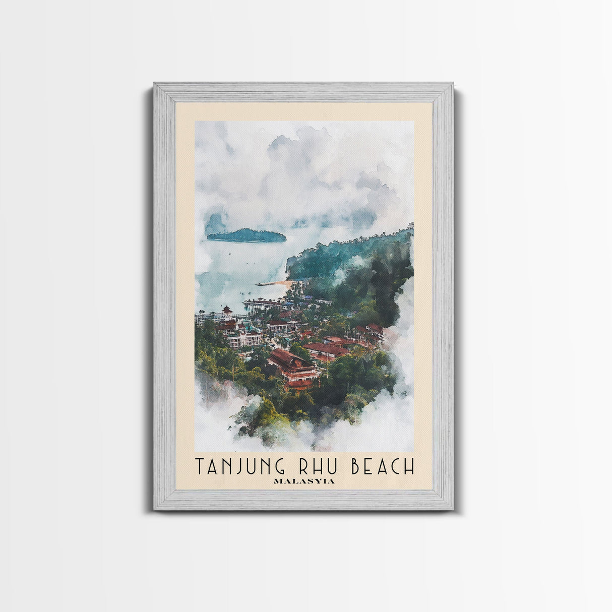 Tanjung Rhu Beach, Malasyia Watercolor Beach Print, Vacation Gift, Malasyia Wall Art, Framed Canvas Print, Framed Beach Painting