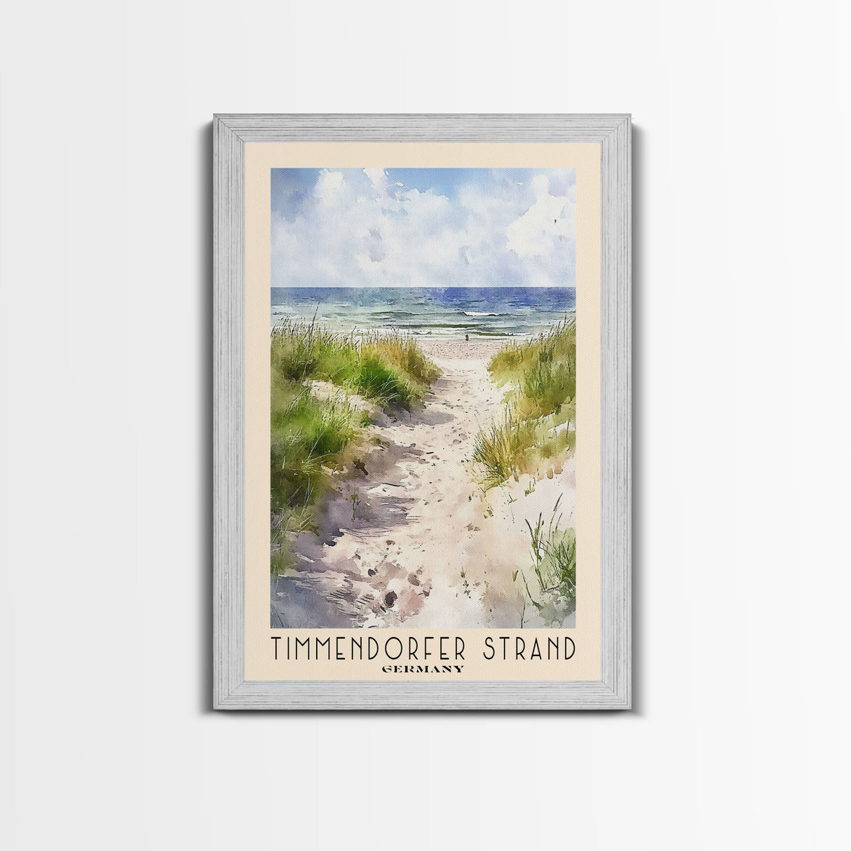 Timmendorfer Strand, Germany Watercolor Beach Print, Vacation Gift, Germany Wall Art, Framed Canvas Print, Framed Beach Painting