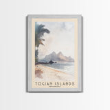 Togian Islands, Indonesia Watercolor Beach Print, Vacation Gift, Indonesia Wall Art, Framed Canvas Print, Framed Beach Painting