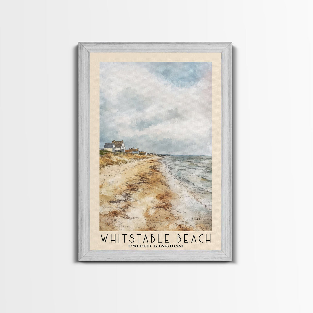 Whitstable beach, United Kingdom Watercolor Beach Print, Vacation Gift, United Kingdom Wall Art, Beach Painting, Beach Decor, Beach Painting