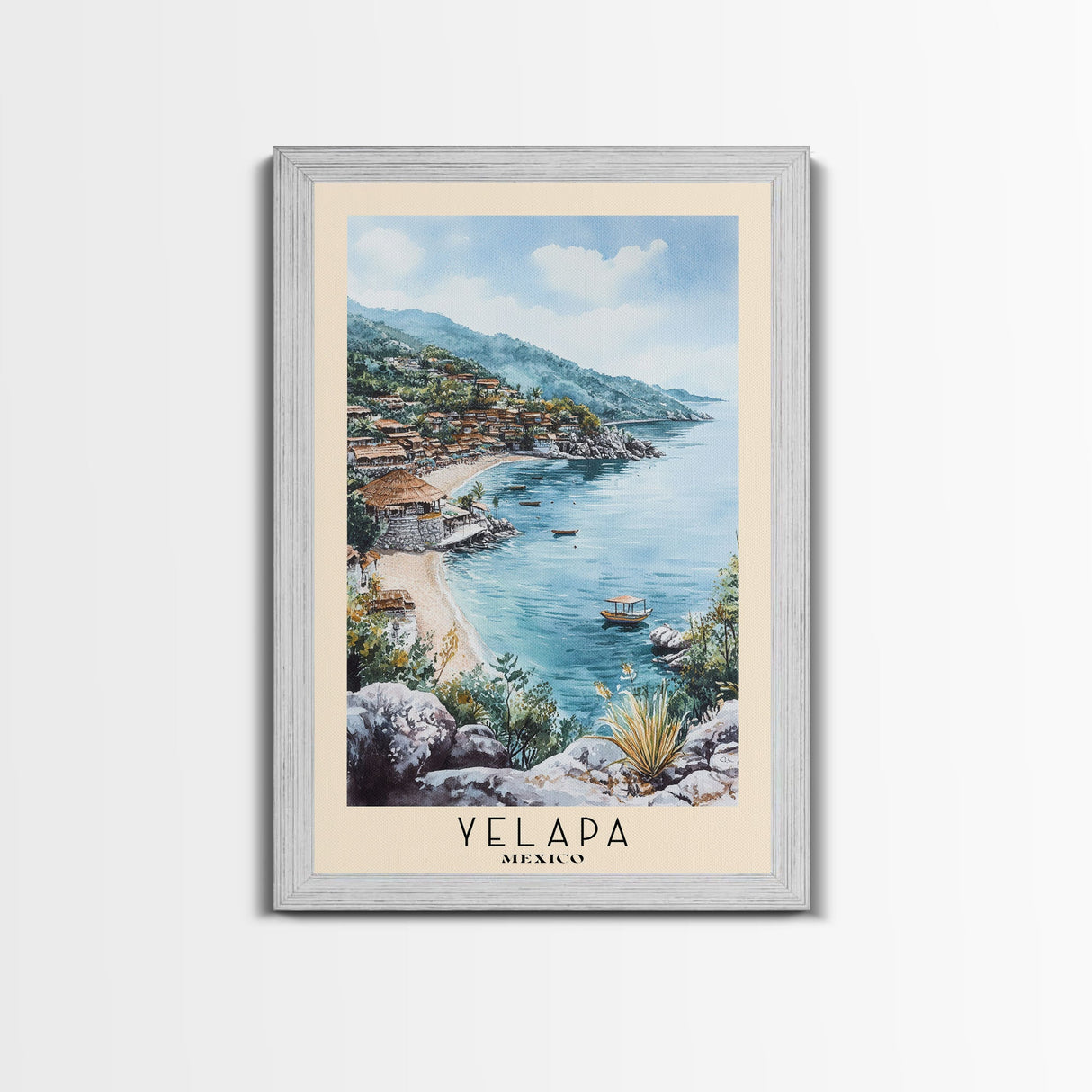 Yelapa, Mexico Watercolor Print, Vacation Gift, Mexico Wall Art, Beach Painting, Beach Decor, Large Wall Art, Wood Frame Art