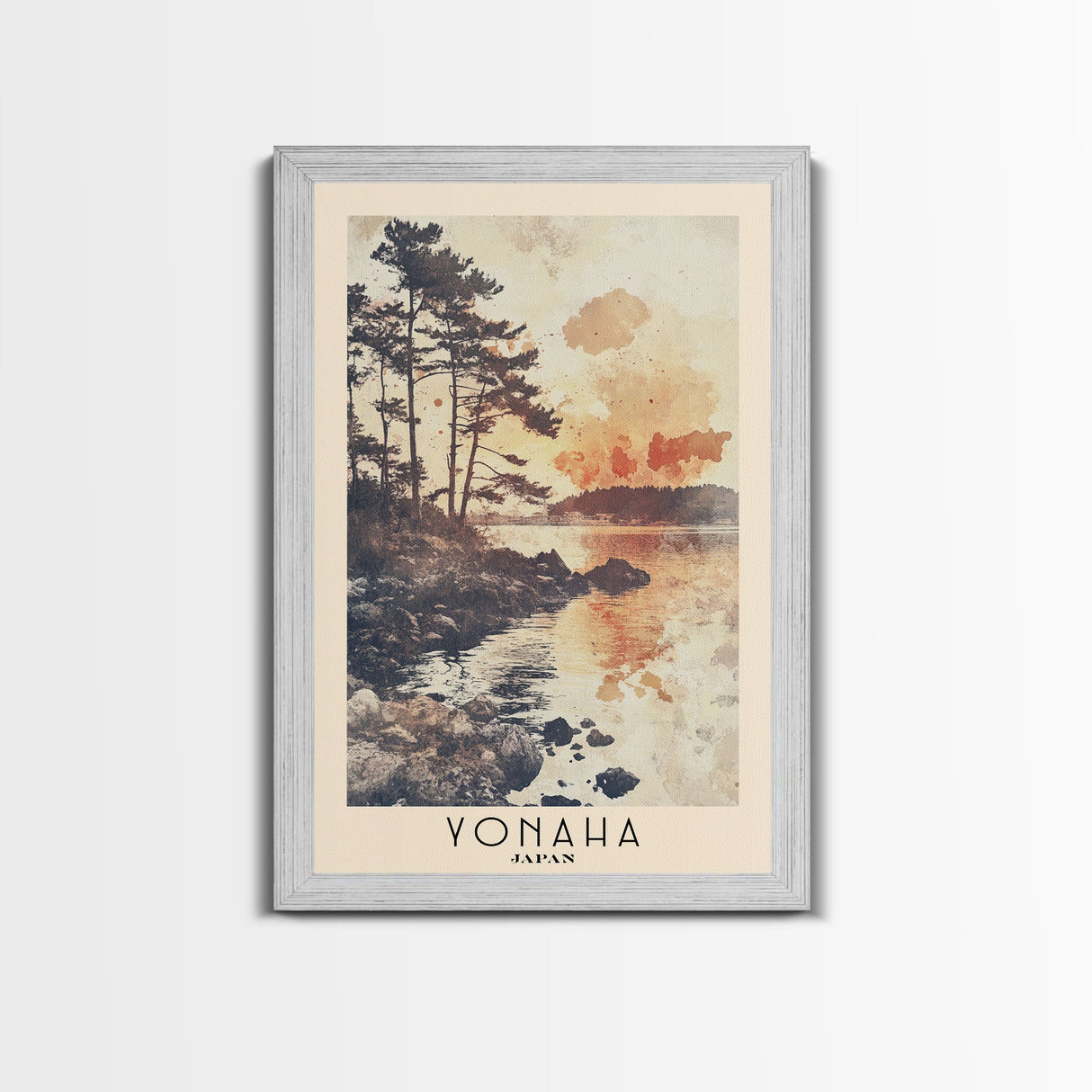 Yonaha, Japan Watercolor Beach Print, Vacation Gift, Japan Wall Art, Framed Canvas Print, Framed Beach Painting