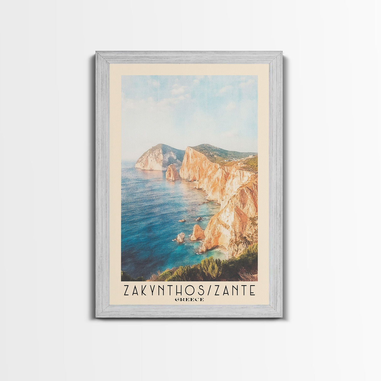 Zakynthos/Zante, Greece Watercolor Print, Vacation Gift, Greece Wall Art, Beach Painting, Beach Decor, Large Wall Art, Wood Frame Art