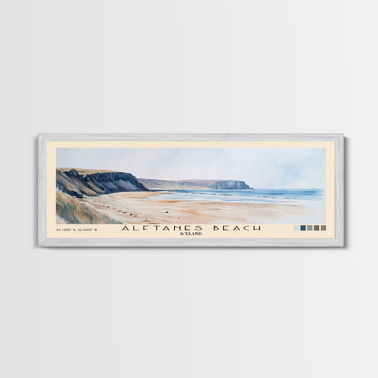 Álftanes Beach, Iceland Watercolor Print, Vacation Gift, Iceland Wall Art, Beach Painting, Beach Decor, Large Wall Art, Wood Frame Art