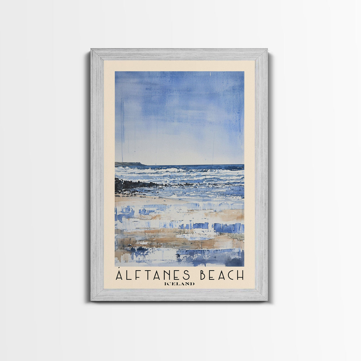 Álftanes Beach, Iceland Watercolor Print, Vacation Gift, Iceland Wall Art, Beach Painting, Beach Decor, Large Wall Art, Wood Frame Art