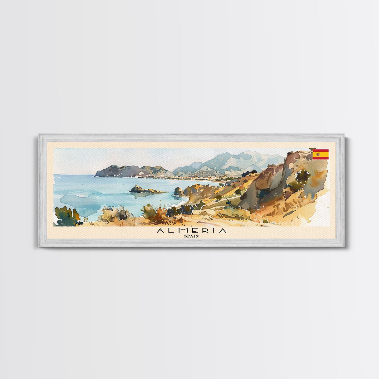 Almeria Spain Panoramic Travel Poster, Framed Canvas Print or Metal Wall Art, Travel Art, Home Decor, Panoramic Painting, Midcentury Art