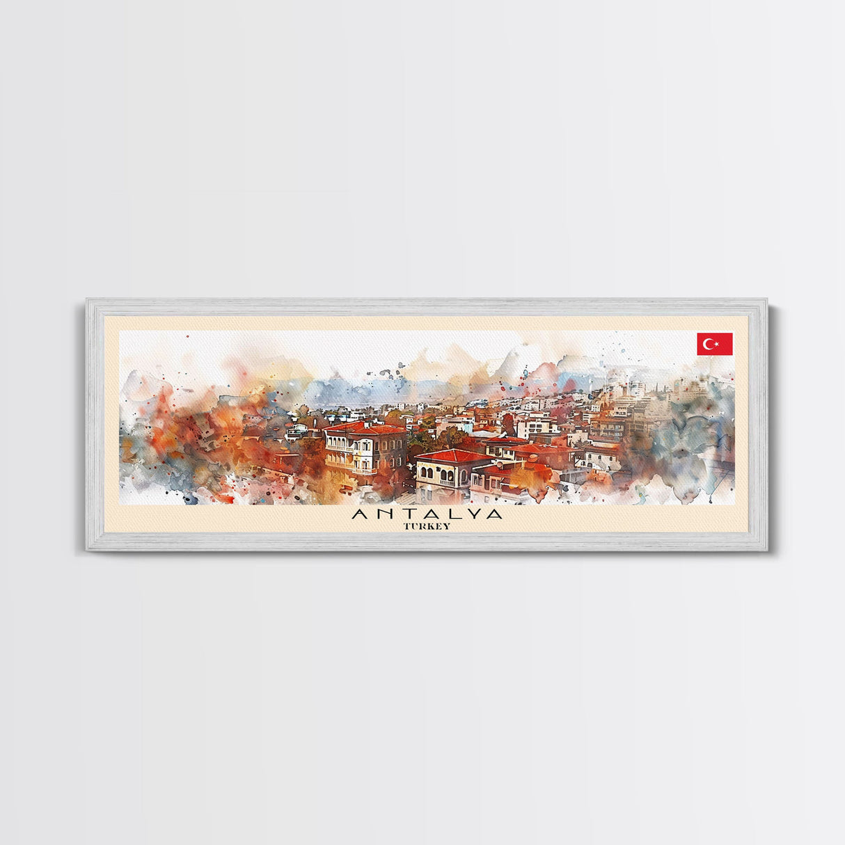 Antalya Turkey Panoramic Travel Poster, Framed Canvas Print or Metal Wall Art, Travel Art, Home Decor, Panoramic Painting, Midcentury Art