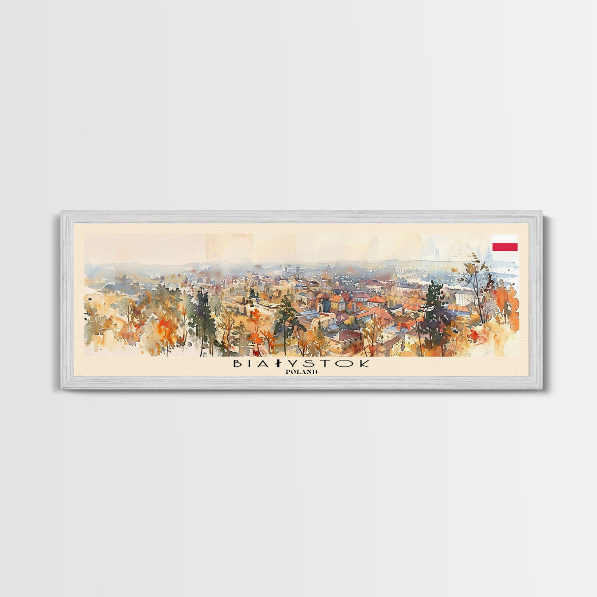 Bialystok Poland Panoramic Travel Poster, Framed Canvas Print or Metal Wall Art, Travel Art, Home Decor, Panoramic Painting, Midcentury Art