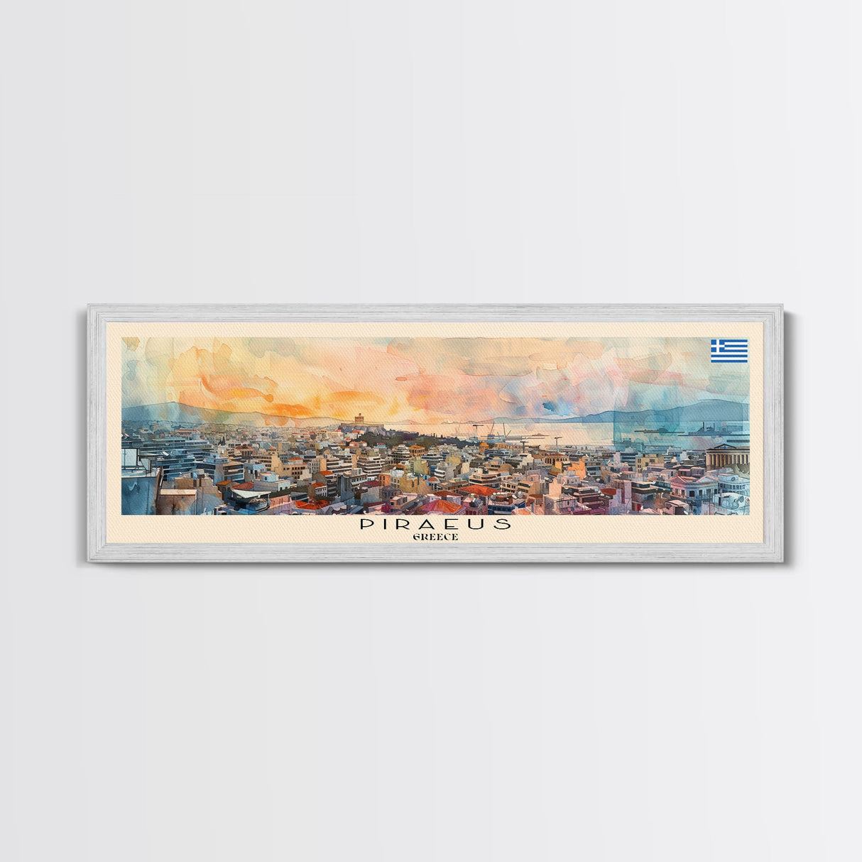 Piraeus Greece Travel Art, City Art, Framed Canvas Print or Metal Wall Art, Europe Travel Poster, Panoramic Wall Art, Extra Wide Wall Art