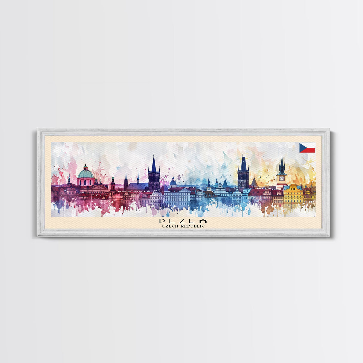 Plzen Czech Republic Wall Art, Panoramic Travel Poster, Panoramic Framed Canvas Print, City Wall Art, Wall Hanging Home Decor, Travel Art